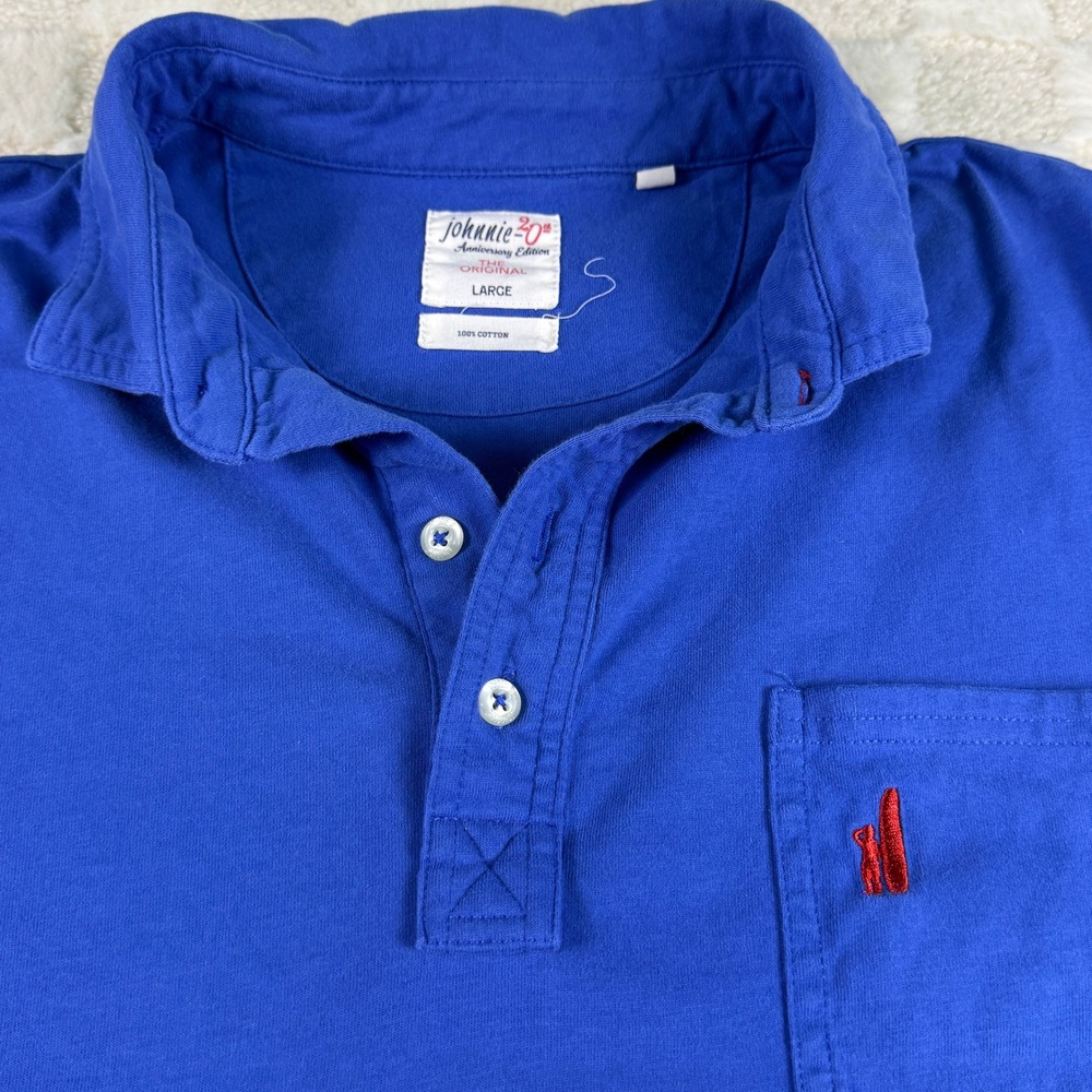 Johnnie-O Anniversary Edition Original Polo Shirt Mens Large Blue Cotton Pocket - Picture 8 of 9